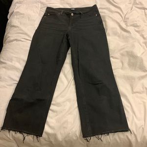 Black Paige Denim Kick Flare Cropped Jeans